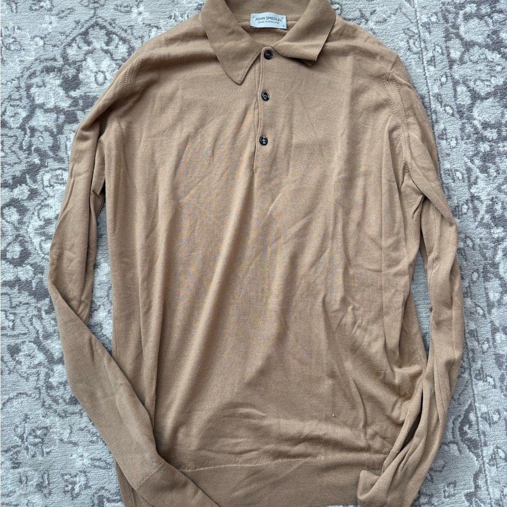 John Smedley Camel Long Sleeve Polo Shirt